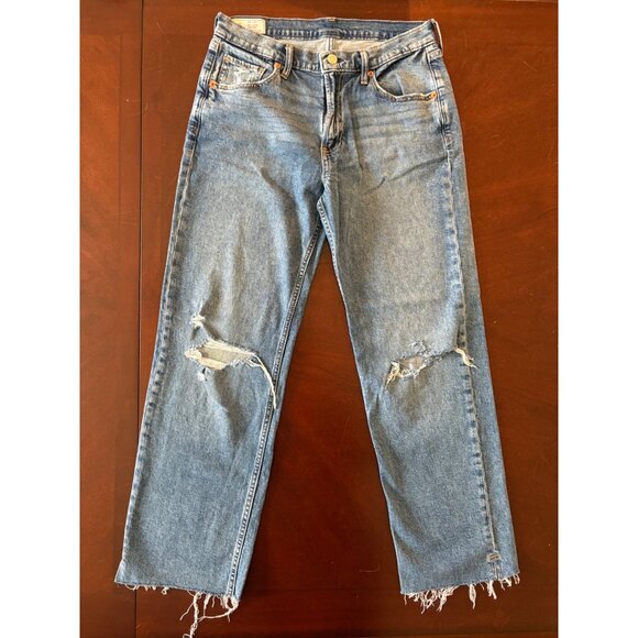 GAP ‘90s Loose Mid Rise Jeans Vintage Destructed Straight Leg Size 28 Long Tall - Picture 2 of 11